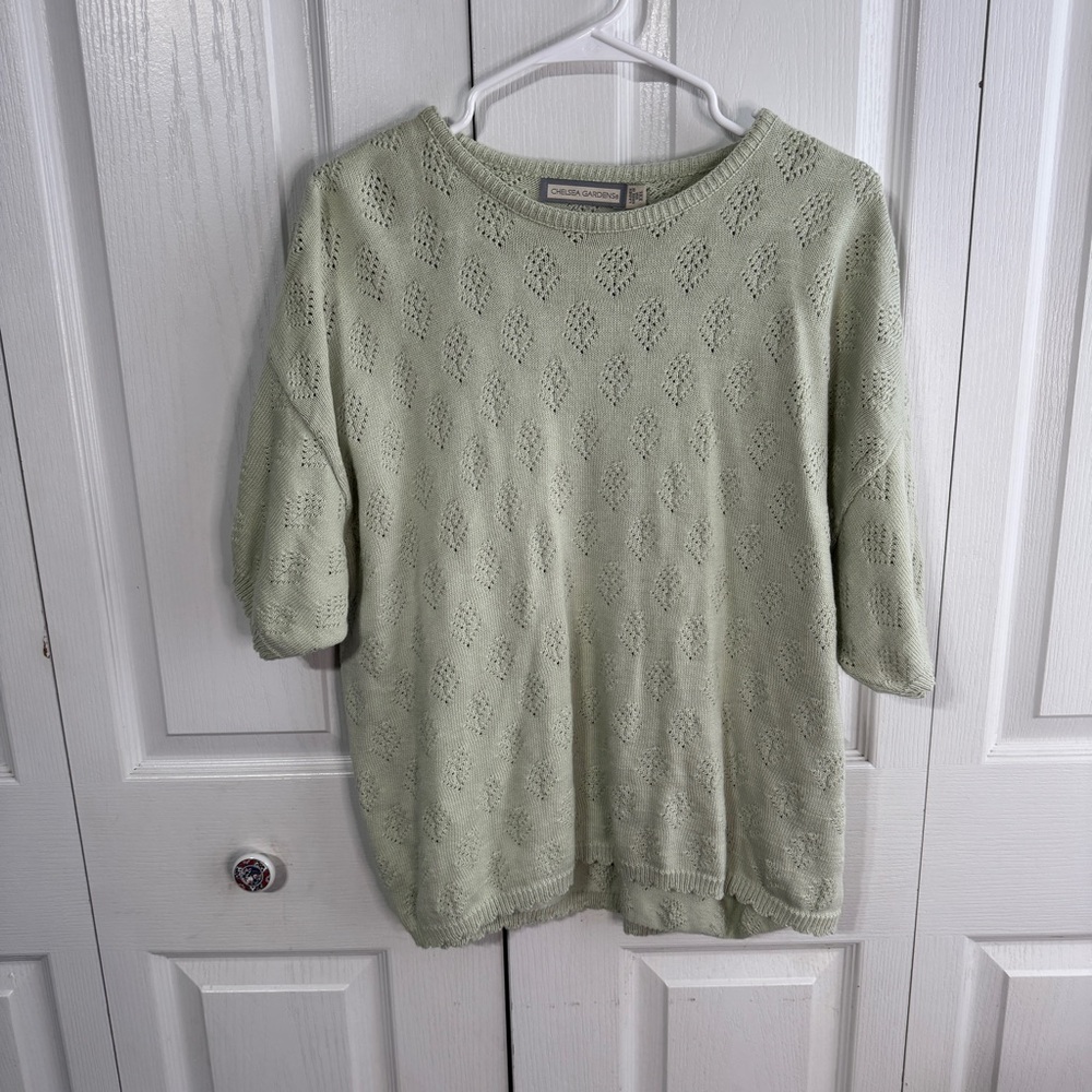 Chelsea Gardens green crochet floral knit short sleeve‎ size XXL